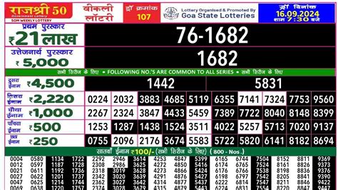 rajshree 50 som weekly lottery result today